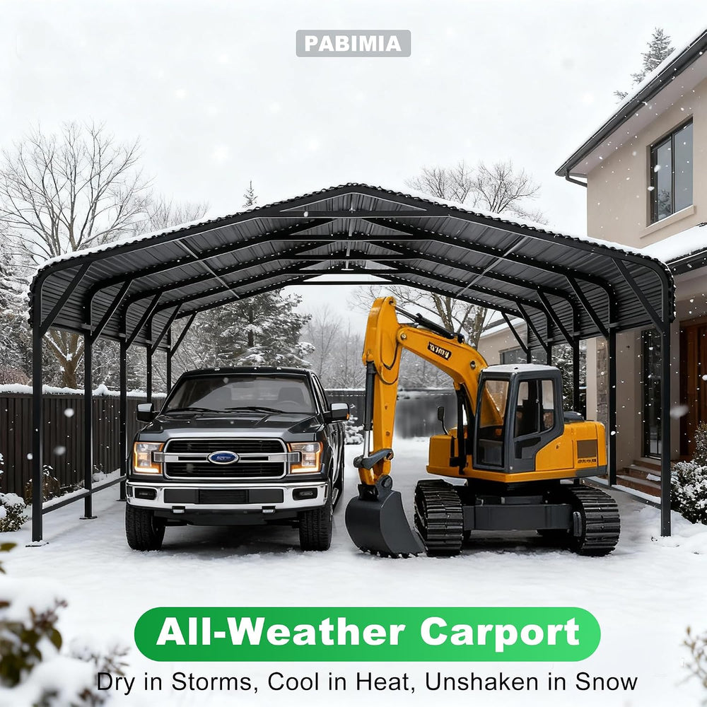 20x20 Heavy-Duty Metal Carport, Galvanized Steel Shelter for Pickup Trucks, B...