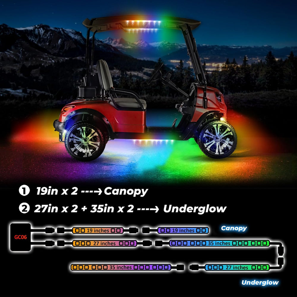6PCS 12V-72V Golf Cart Lights with Remote and App Control, Voltage Reducer