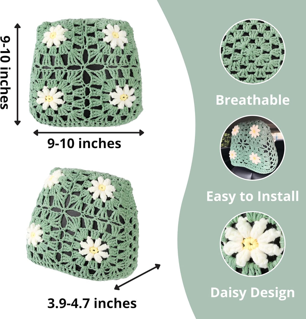 Crochet Seat Headrest Cover, Car Seat Pillow Protector, Cute Daisy Car Access...