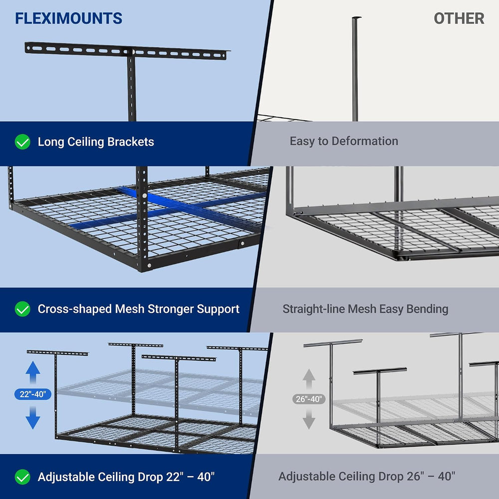 FLEXIMOUNTS 4x8 Overhead Garage Ceiling Storage Rack Adjustable, Hammertone