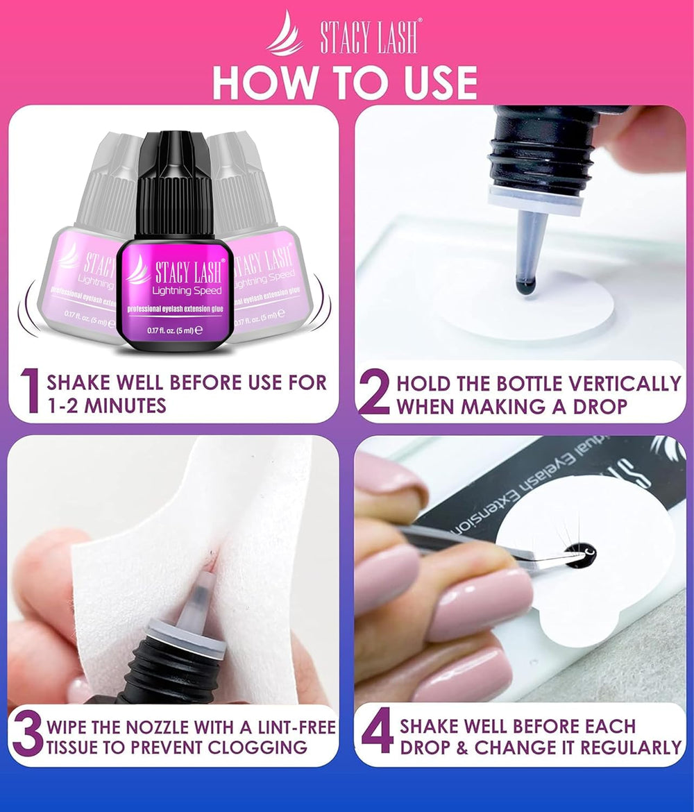 STACY LASH Lightning Speed Eyelash Extension Glue 5ml /0.17 fl.oz / 0.3 Sec D...