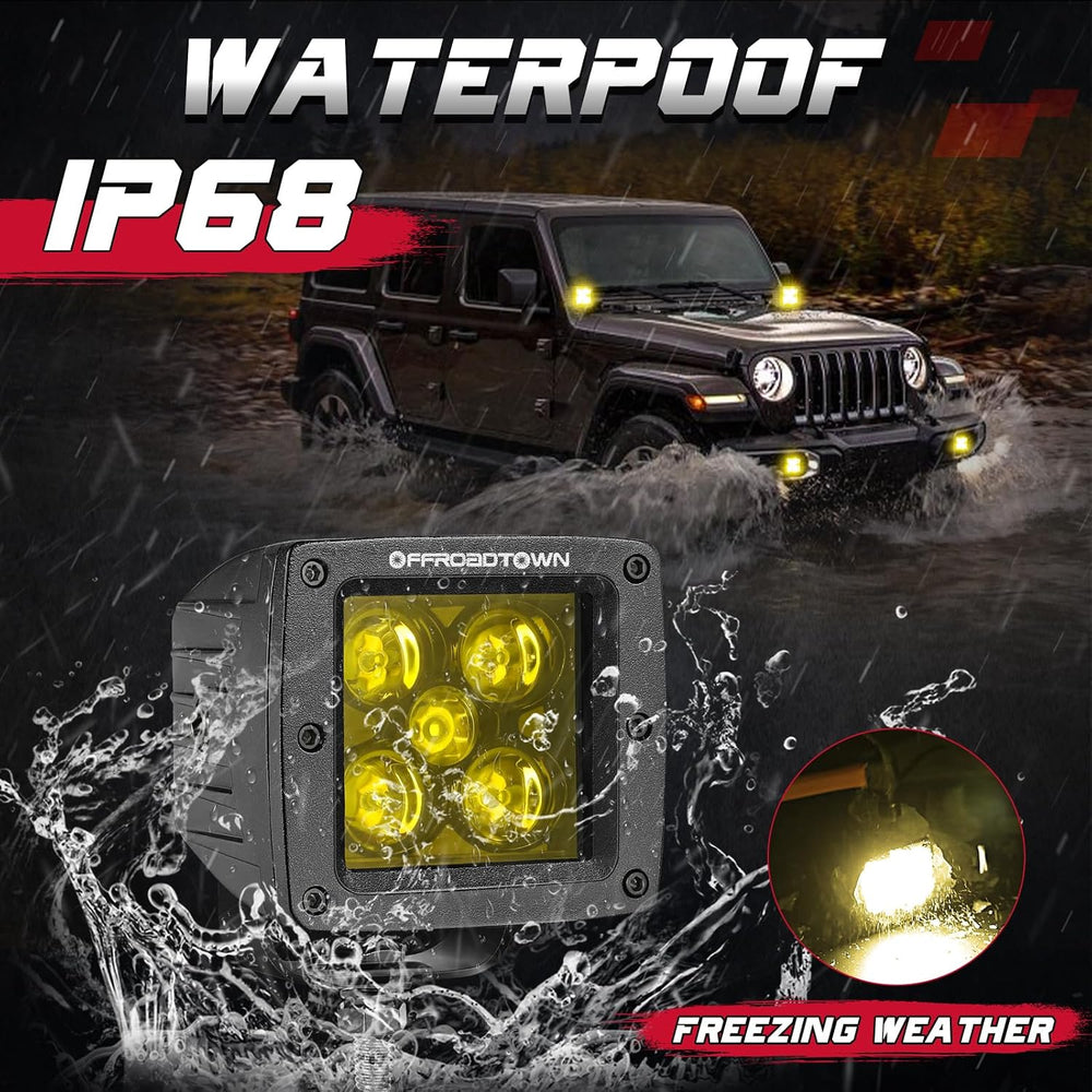 OFFROADTOWN Yellow LED Cubes 2PCS 3 Inch 100W CREE LED Pods Ditch Lights