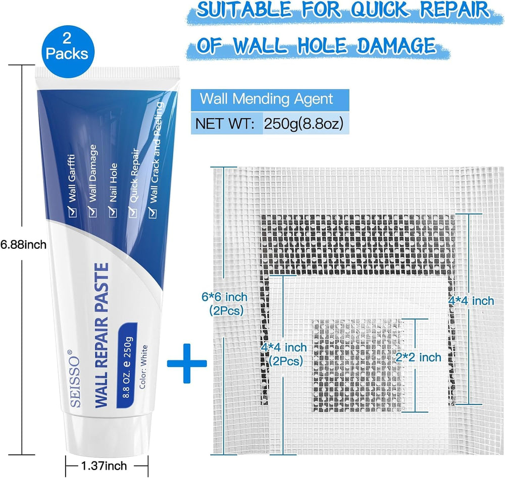 Wall Repair Paste Kit, 2x250g Wall Mending Agent with Wall Repair Patch*4 and...