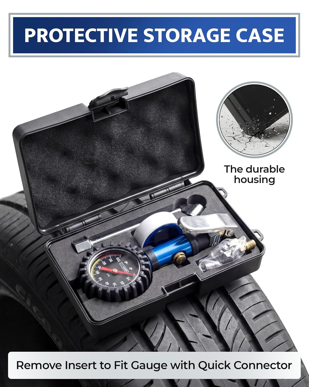 Tire Inflator with Pressure Gauge — Air Chuck with Gauge for Air Compressor