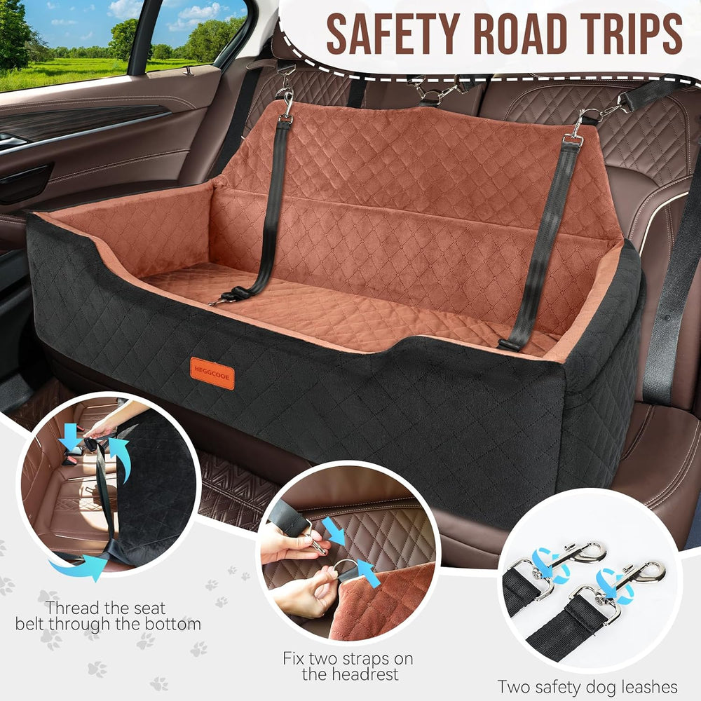 Large Dog Car Seat Under 100 lbs, Washable Dog Car Bed for 2 Medium Dogs, Det...
