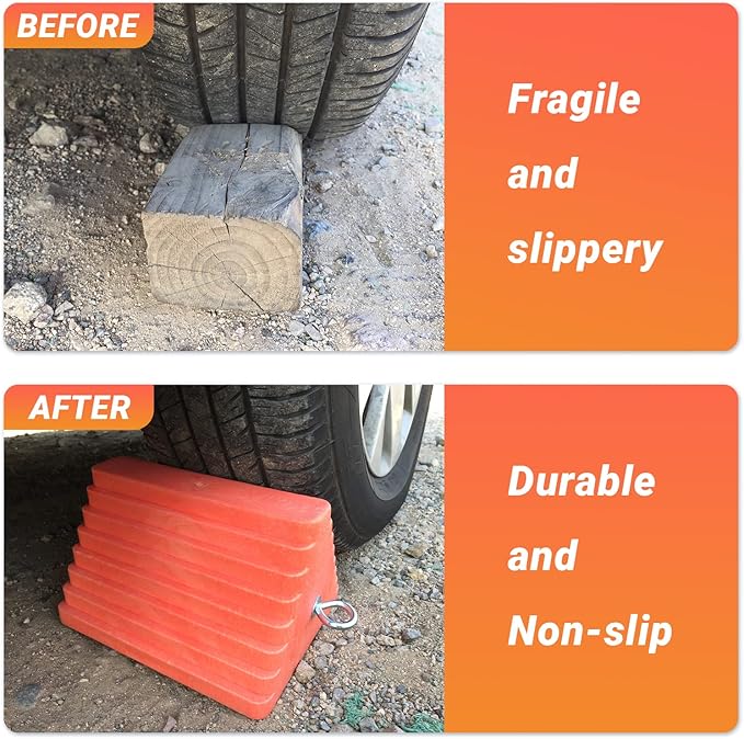 2 Packs Wheel Chocks Heavy Duty Orange