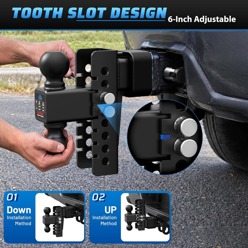 Adjustable Trailer Hitch, 6In Drop Hitch Only Fit 2.5 Inch Receiver