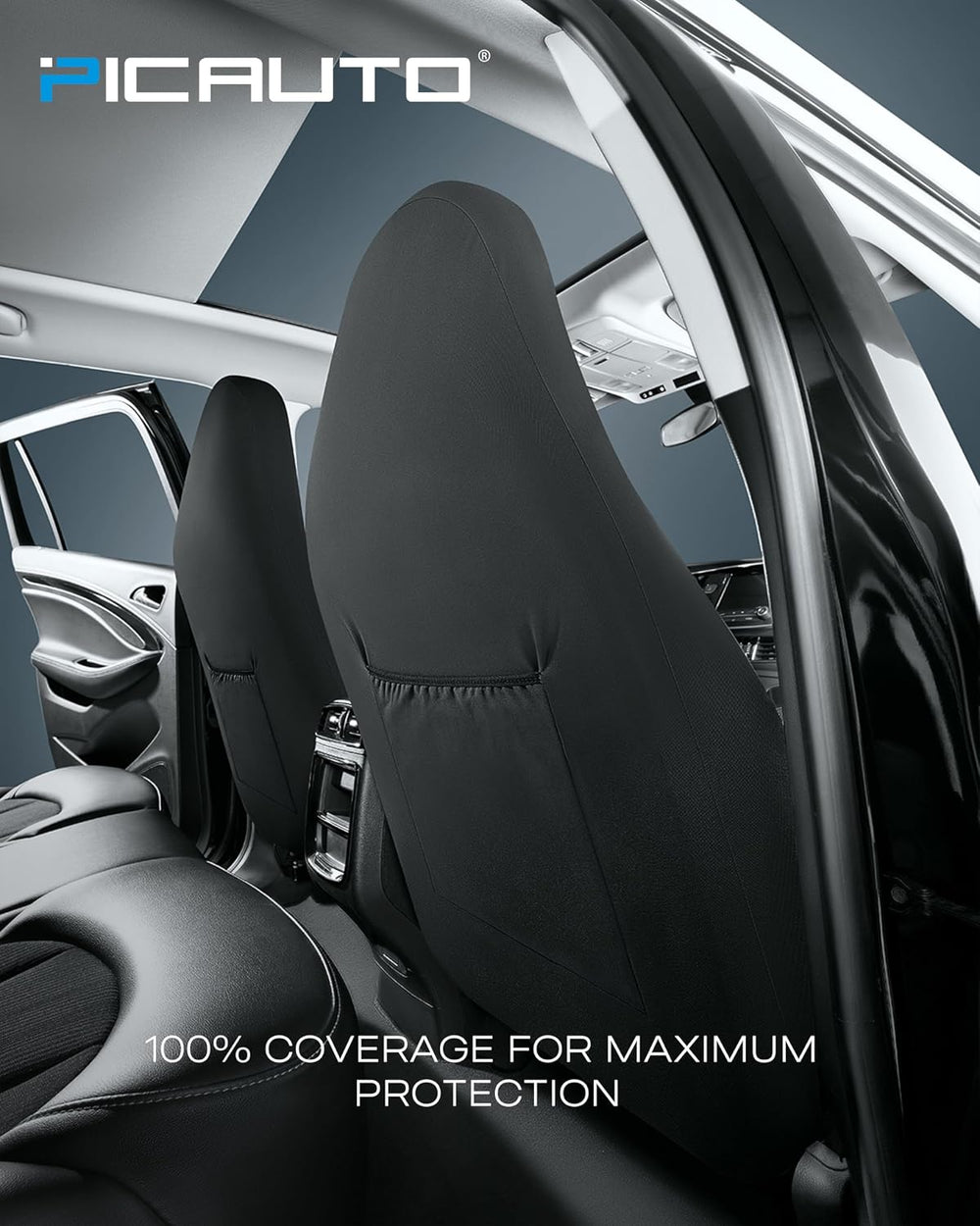 PIC AUTO Car Seat Covers - High Back Front Sports Carbon Fiber & Mesh Des...