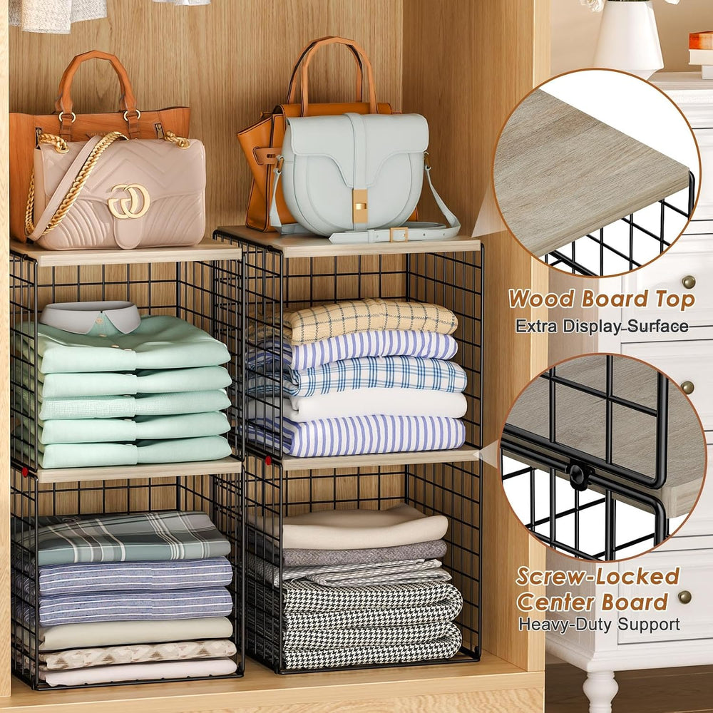 4-Tier Stackable Closet Organizers and Storage, Clothing Cube Shelves