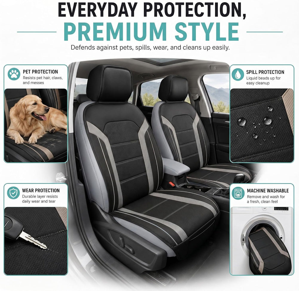 FH Group Front Set Faux Leather Car Seat Covers Cushions for Low Back Seat, U...