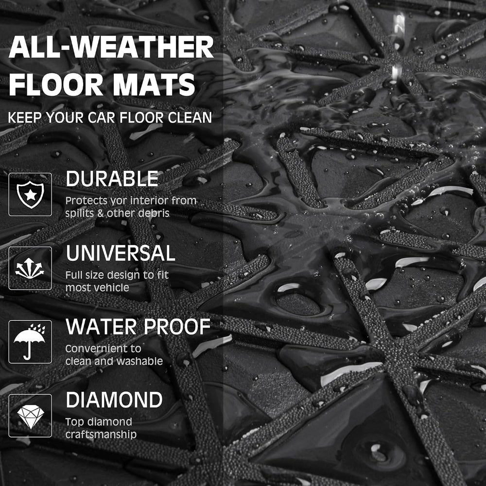 CAR PASS Bling Diamond Car Mats Rubber Floor Mats Full Set Anti-Slip 3D Rhomb...