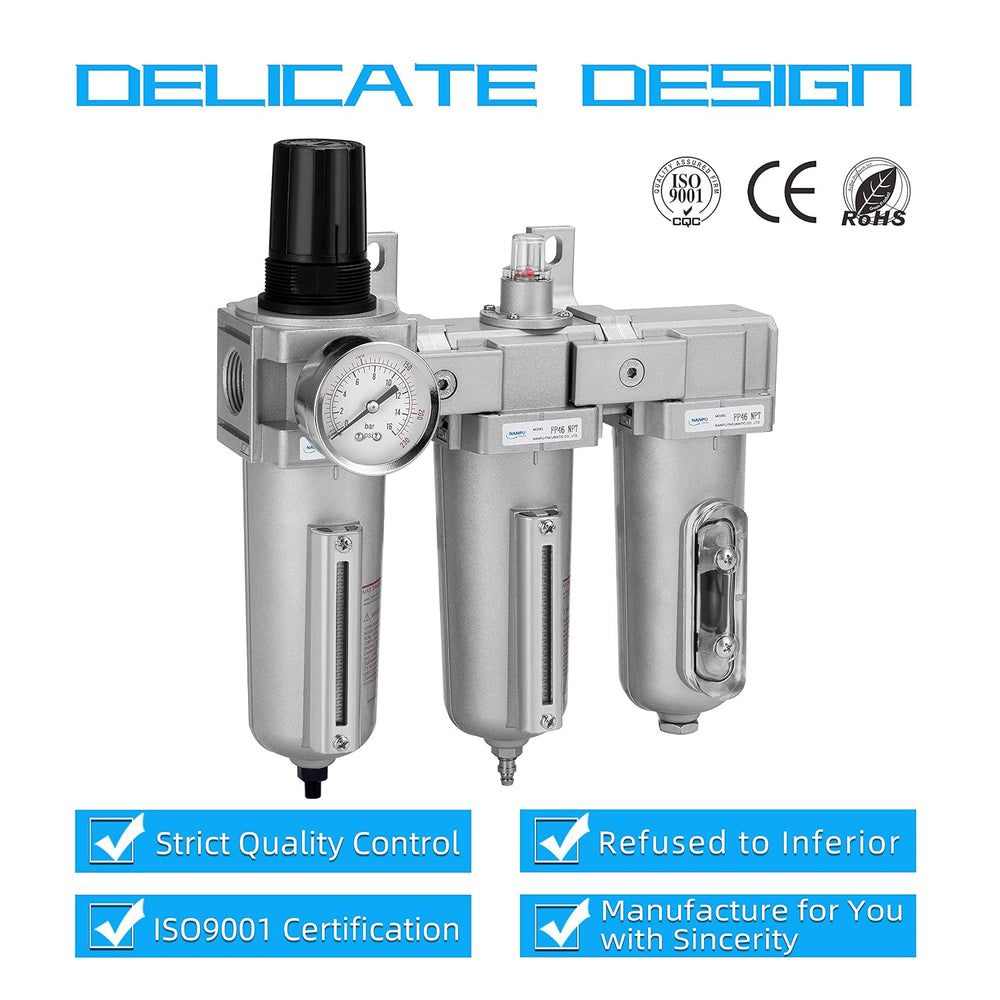 3/4" NPT Industrial Air Compressor Filter Dryer Regulator, 175 PSI