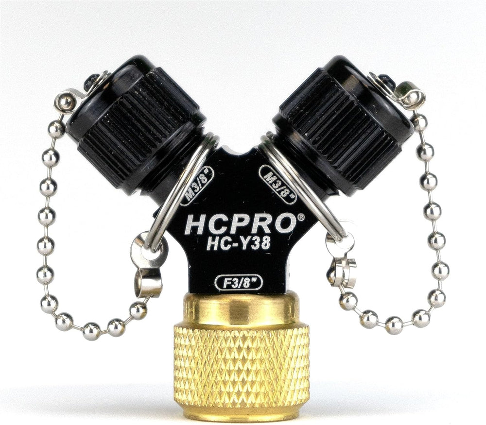 HCPRO HCY38 Quick-Y Vacuum Adapter 3/8 in SAE Flare Y Splitter for HVAC Refri...