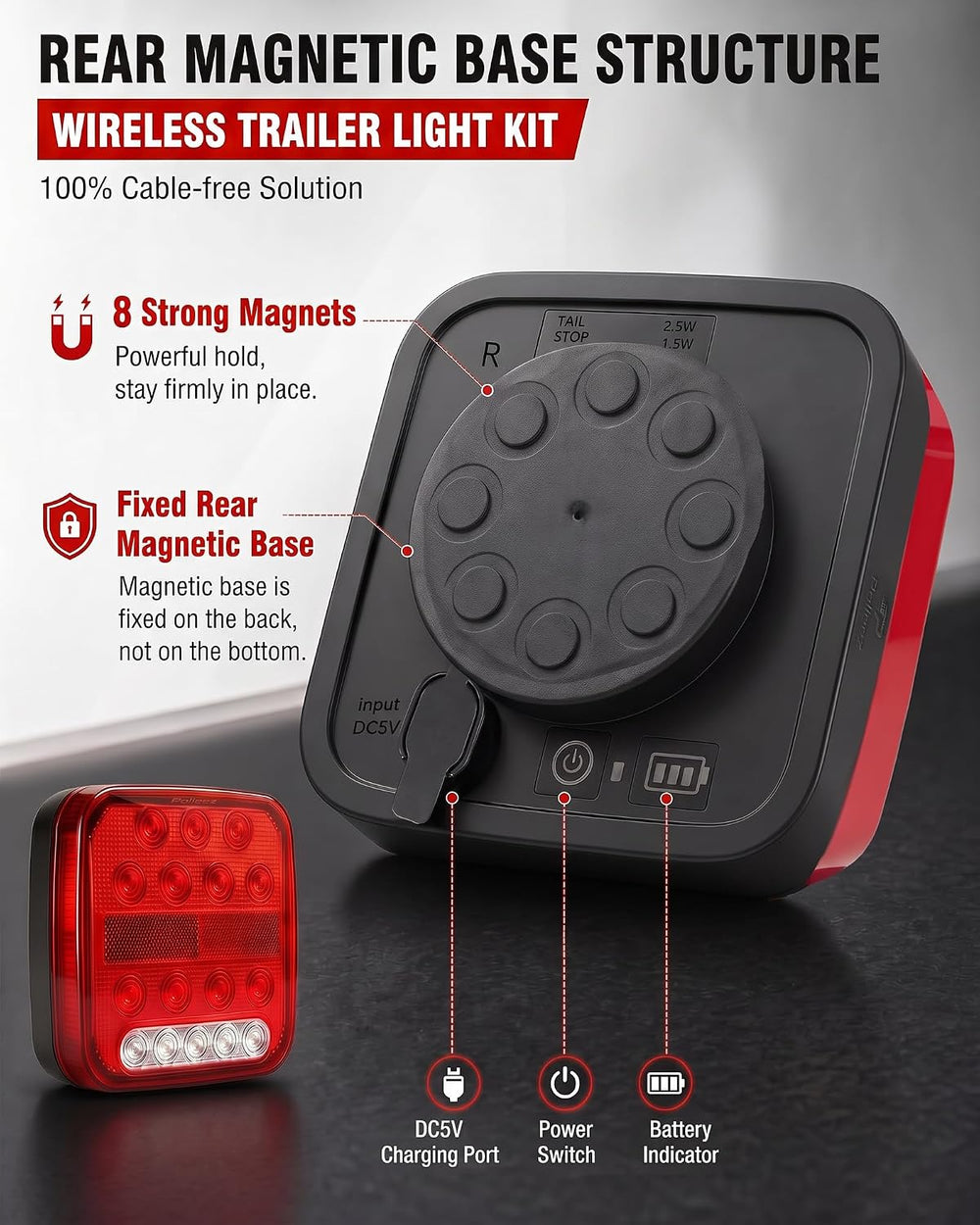 Wireless Trailer Lights, Rechargeable Magnetic Tow Lights Kit for Trucks