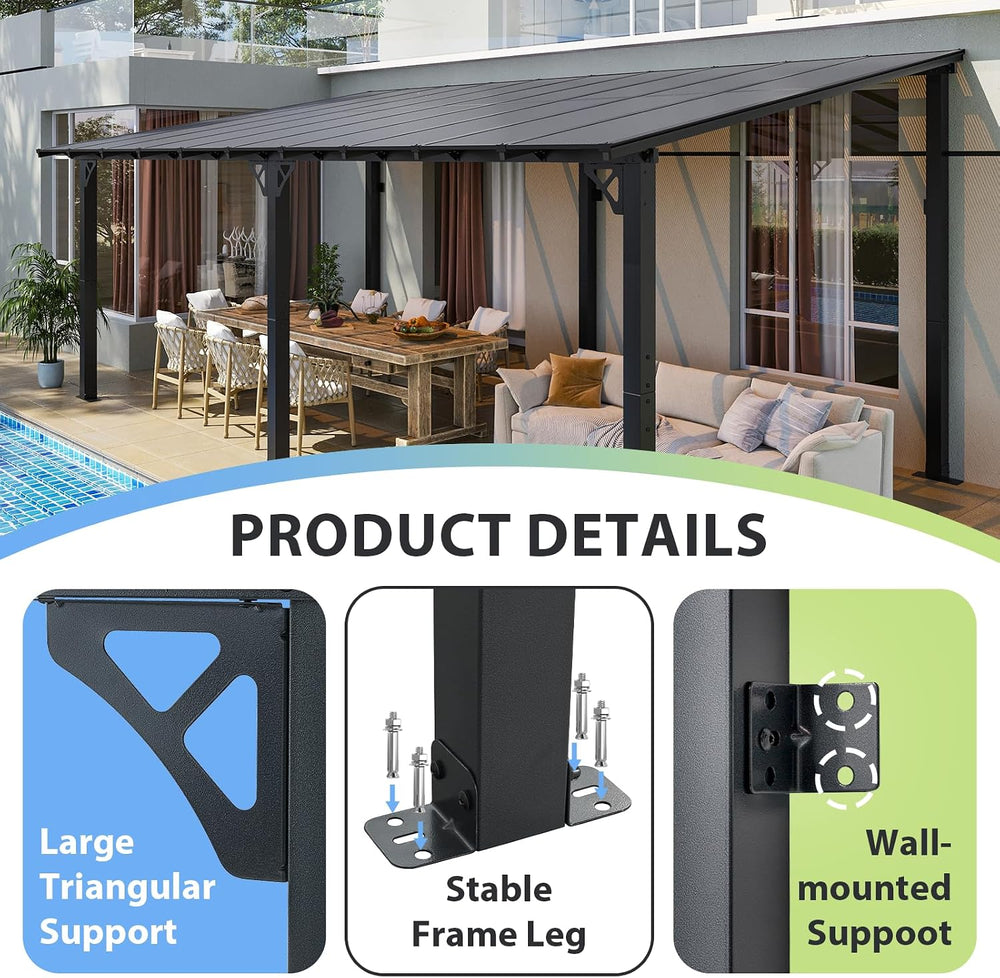 Aoxun Gazebo with Aluminum Frame & Polycarbonate Panel 20’x10’ Black