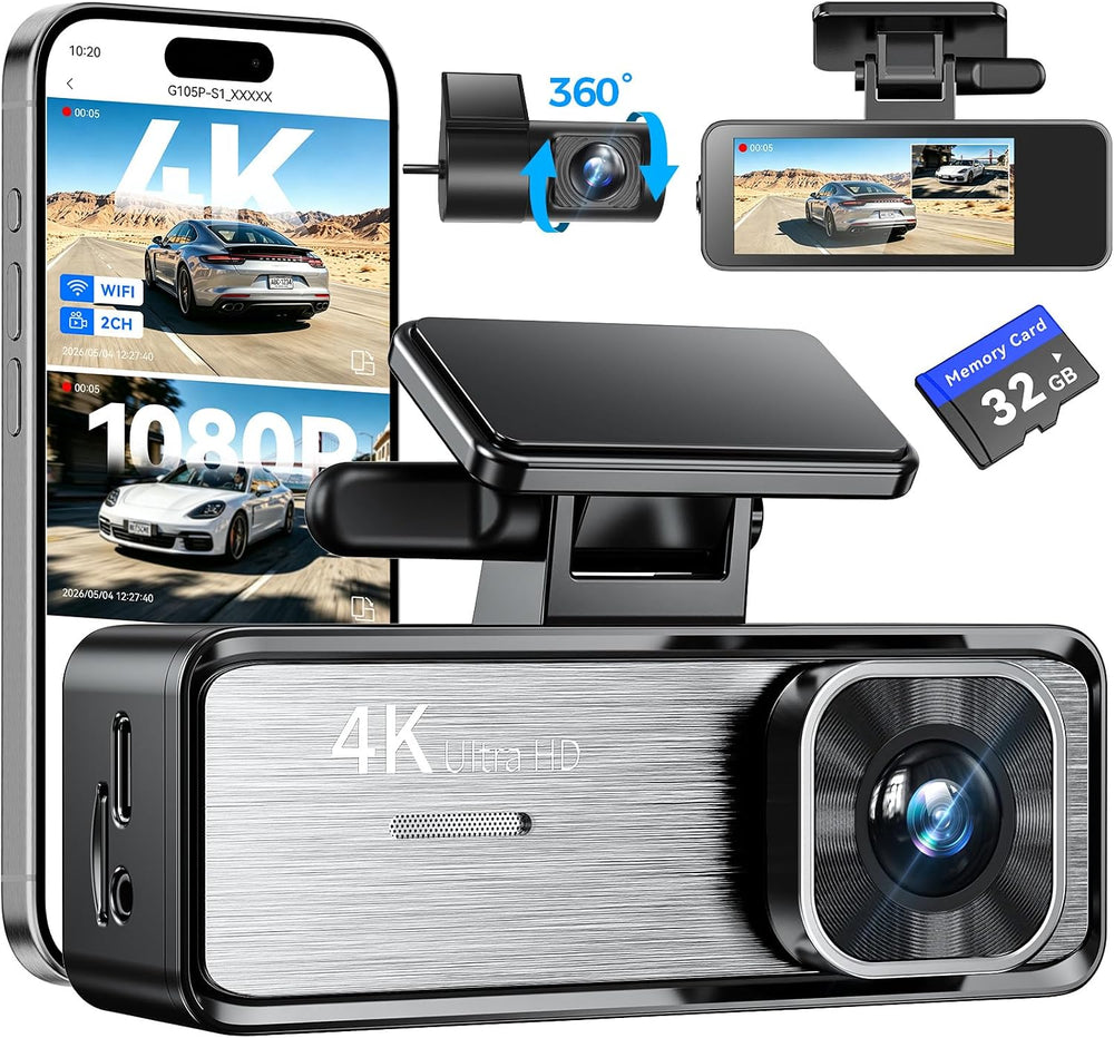 4K Dash Cam Front and Rear,4K+1080P Dual Dash Camera for Cars, 2.4G WiFi, 2” ...