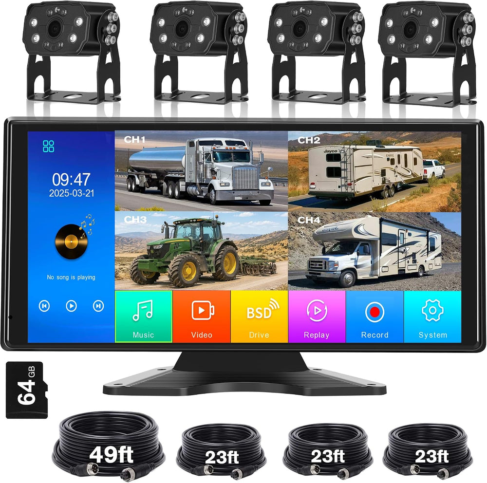 10.36" Wired Backup Camera System with 4 HD 1080P Cameras for Truck/RV