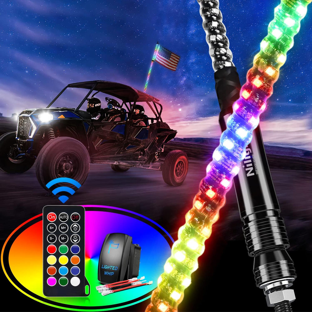 Nilight 1PC 3FT Spiral RGB LED Whip Light, Ultra Bright Lighted Antenna