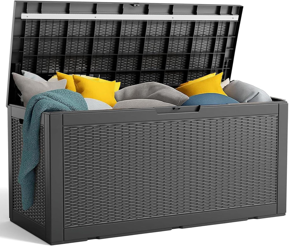 PatioZen 100 Gallon Deck Box Lockable Waterproof Outdoor Storage Black