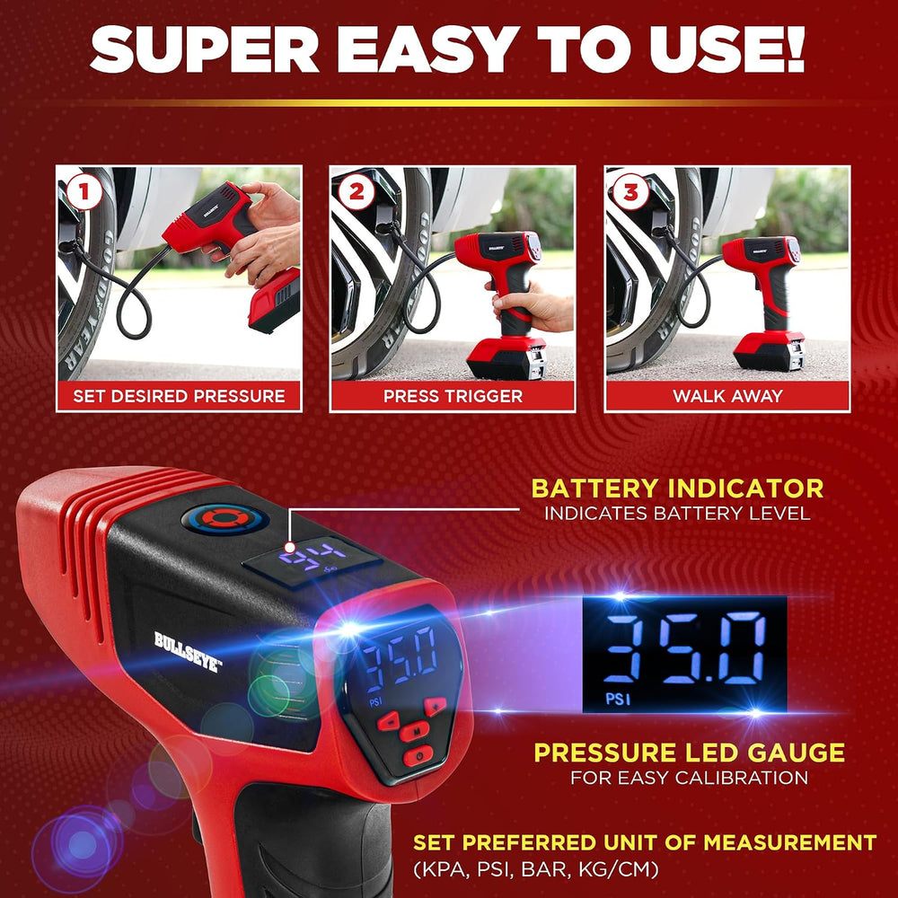 Bullseye Pro Max Deluxe Tire Inflator Portable Air Compressor, Portable Air P...