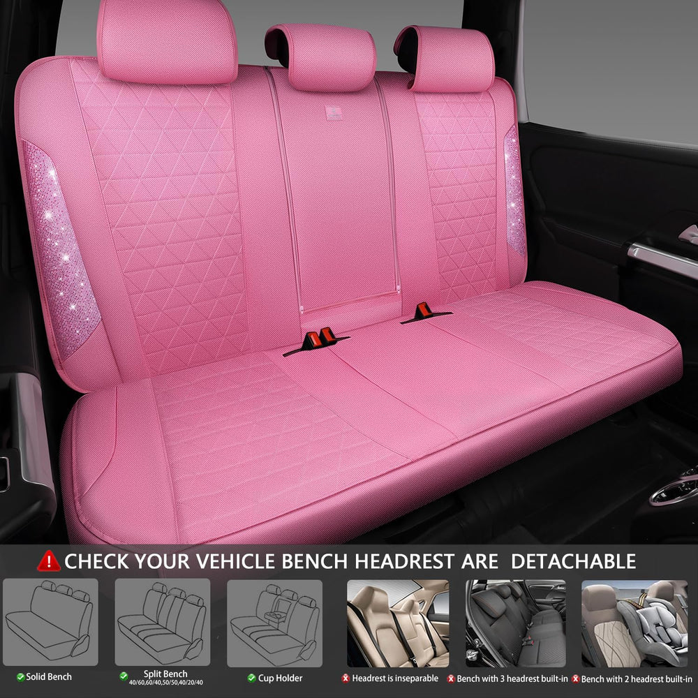 CAR PASS Pink Oxford Bling Diamond Car Seat Covers Full Set Interior Sets, Wa...
