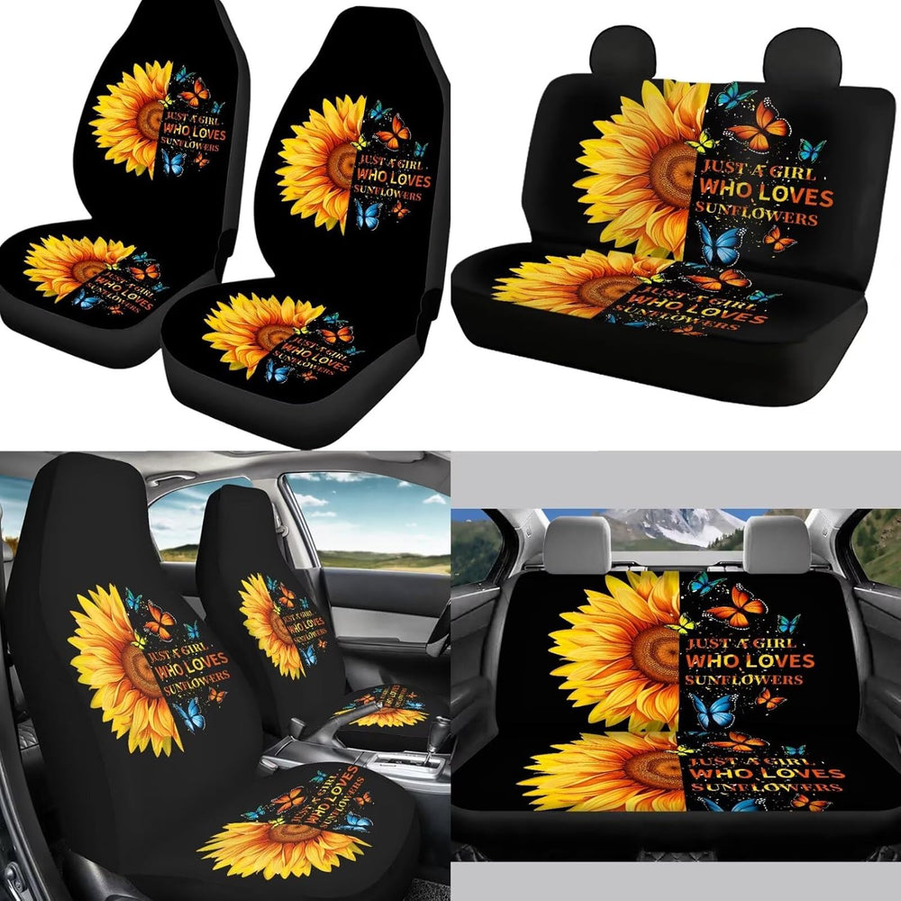 Sunflower Print Car Seat Cover Full Set for Men Women Auto Accessories Full S...