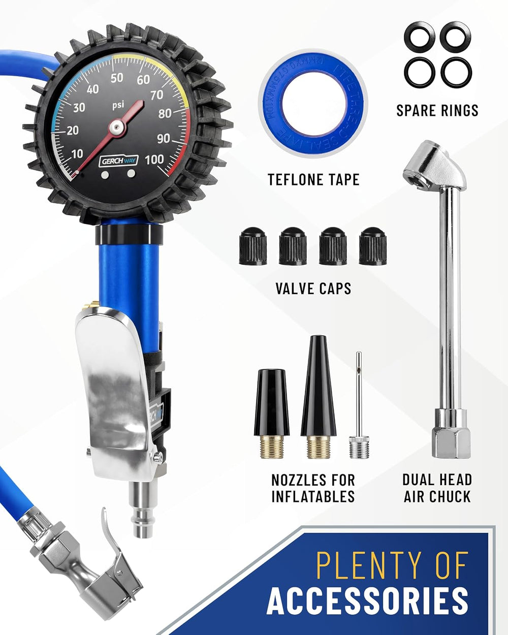 Tire Inflator with Pressure Gauge — Air Chuck with Gauge for Air Compressor