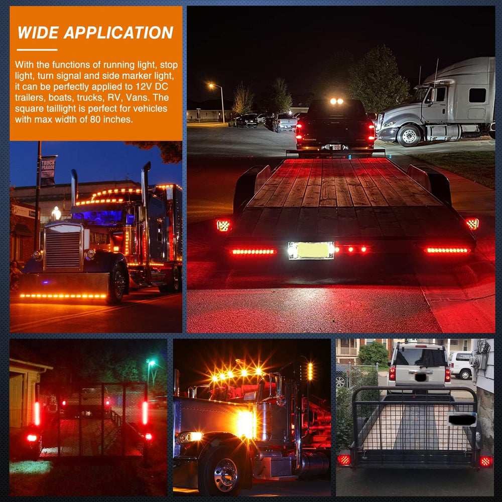 Nilight Square LED Trailer Light Kit Red Amber Stop Turn Tail Marker Lights