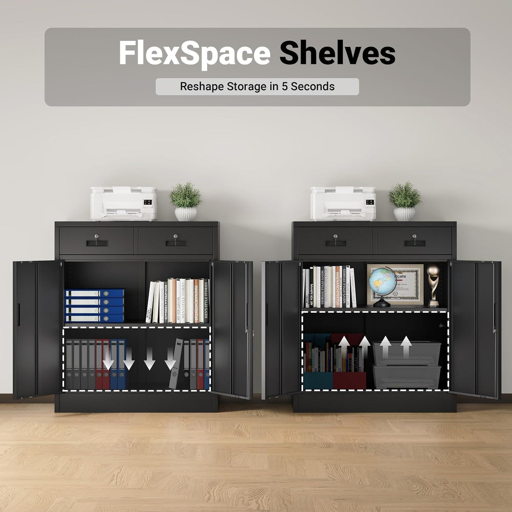 CJF Metal Storage Cabinet, Locking Cabinet with Adjustable Shelf and 2 Drawer...