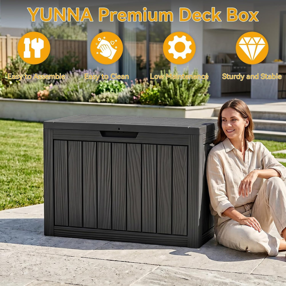 60 Gallon Outdoor Storage Box, Waterproof Deck Box, Black