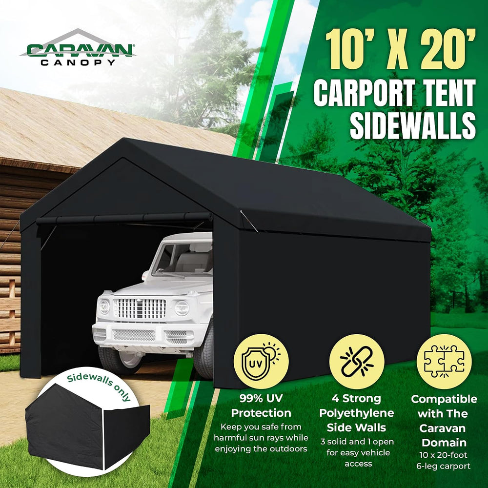 Caravan Canopy Domain 10 x 20 Ft Car Tent Sidewalls for Carport, Black