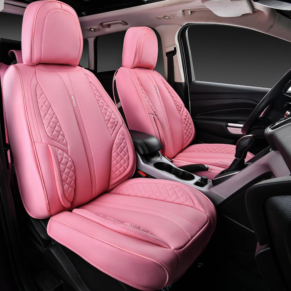 CAR PASS Nappa Pink PU Leather Car Seat Covers Full Set Cute for Women Waterp...