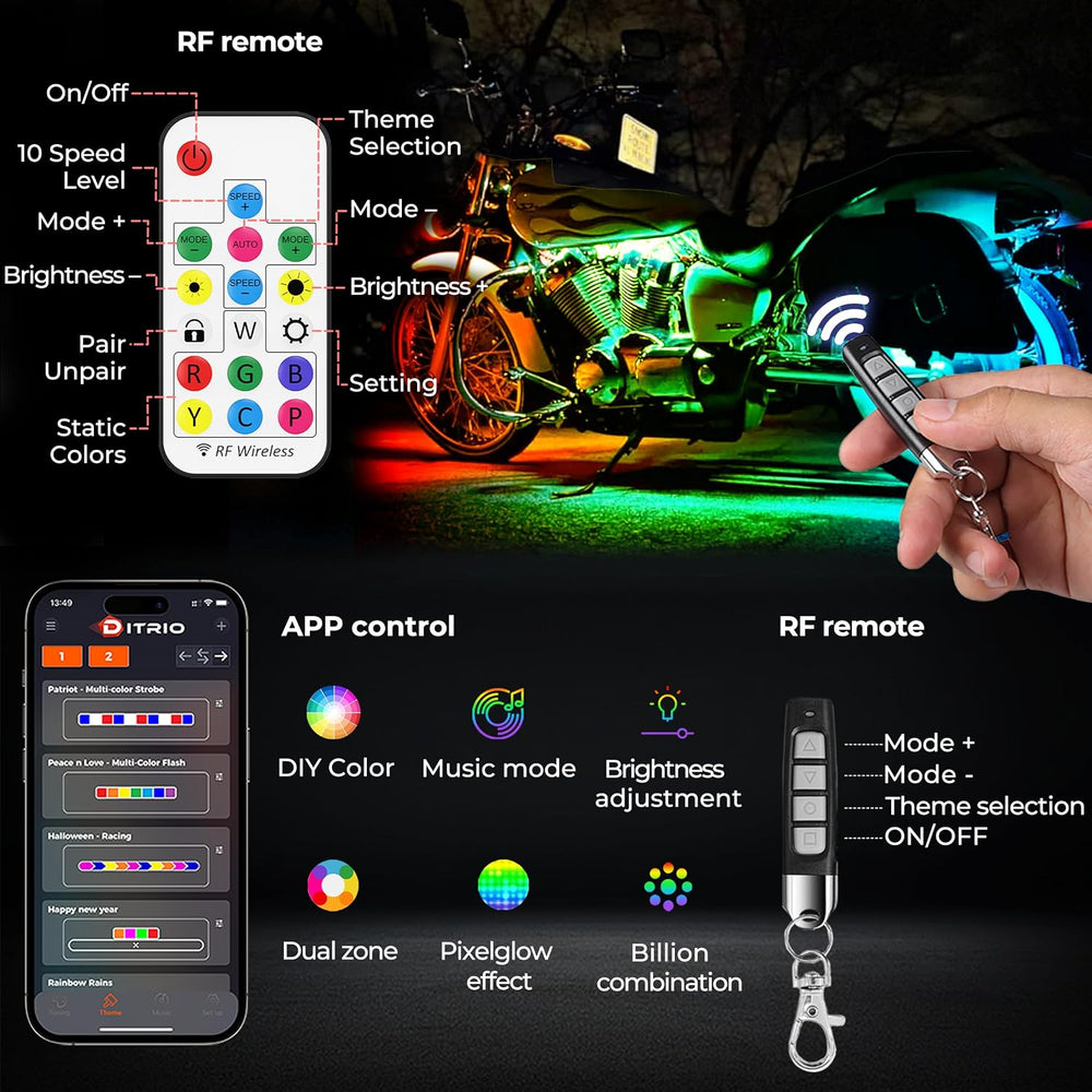 18PCS Motorcycle Underglow Kit with APP/Remote Control,Pixelglow Effect