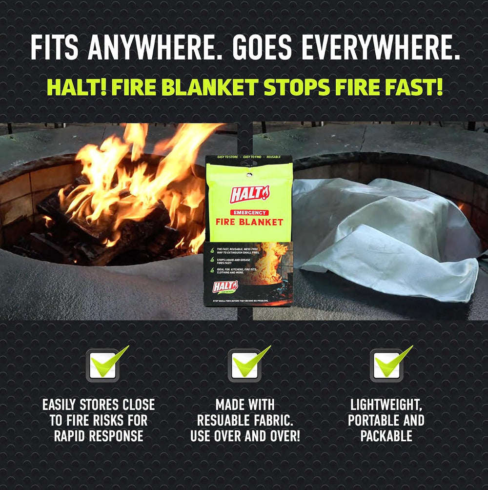 HALT! Emergency Fire Blanket - Rapid Fire Suppression for Home, Kitchen, Car ...