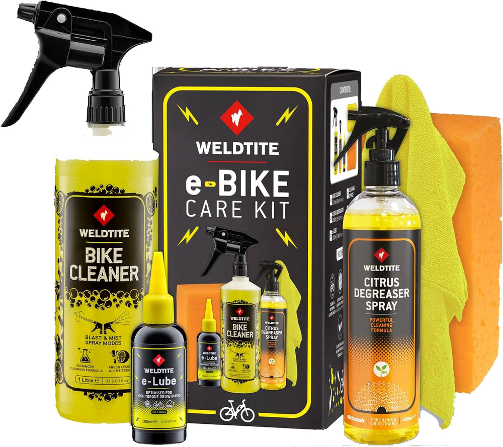 WELDTITE e-Bike Care Kit, Cleaner, e-Lube, Degreaser, Sponge & Cloth