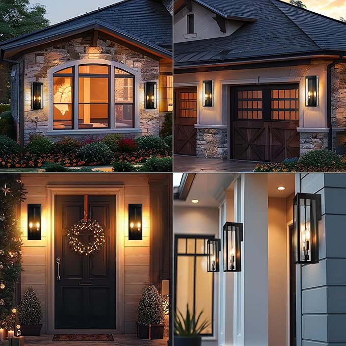 Outdoor Wall Lights 16 Inch Large, 2 Pack Black Modern Exterior Lighting