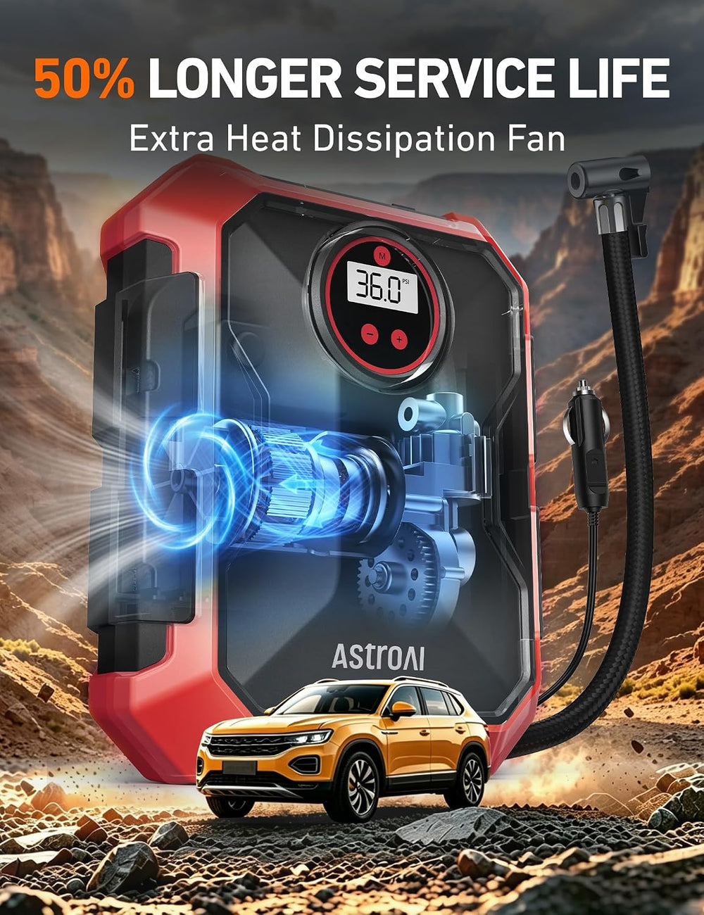AstroAI Portable Air Compressor and Tire Inflator - 12V DC Auto Accessory wit...