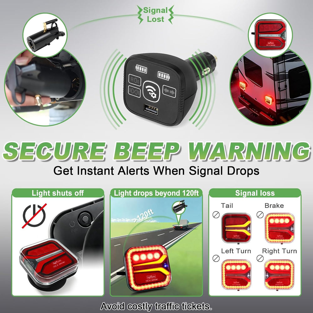 Agrieyes T327C Wireless Trailer Lights w/ Receiver, Magnetic Tow Light Kit