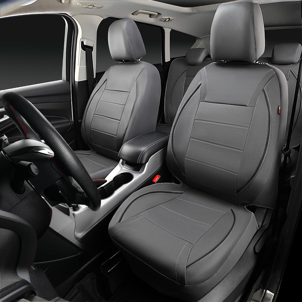 CAR PASS Piping Faux Leather Car Seat Cover Full Set,Grey Breathable Leather ...