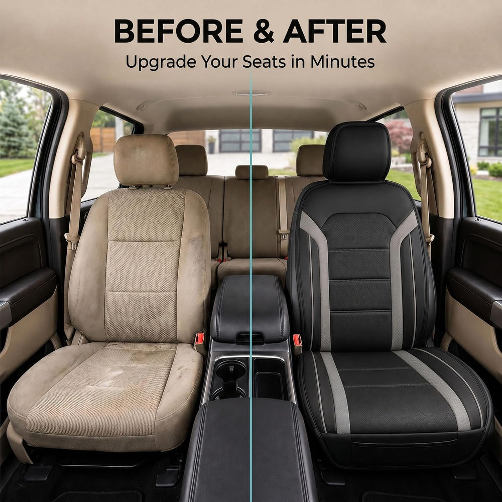 FH Group Front Set Faux Leather Car Seat Covers Cushions for Low Back Seat, U...