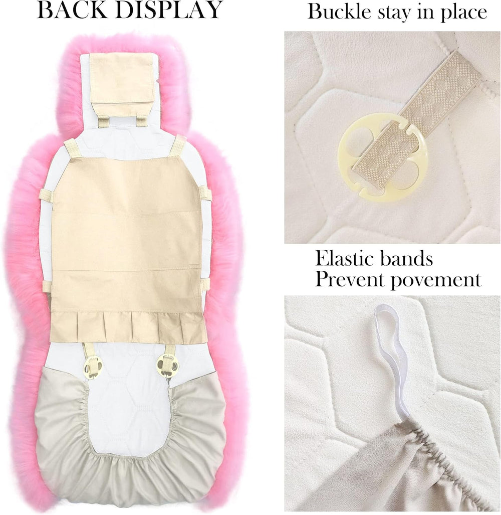 Pair 50% Genuine Sheepskin Car Seat Covers Winter Long Wool Universal Pink