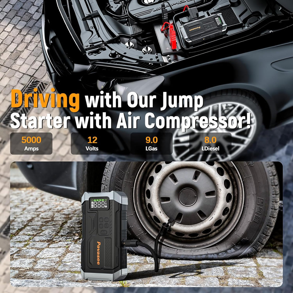 [2026NEW Model] 5000A Jump Starter with Air Compressor,Car Jumper Starter Por...