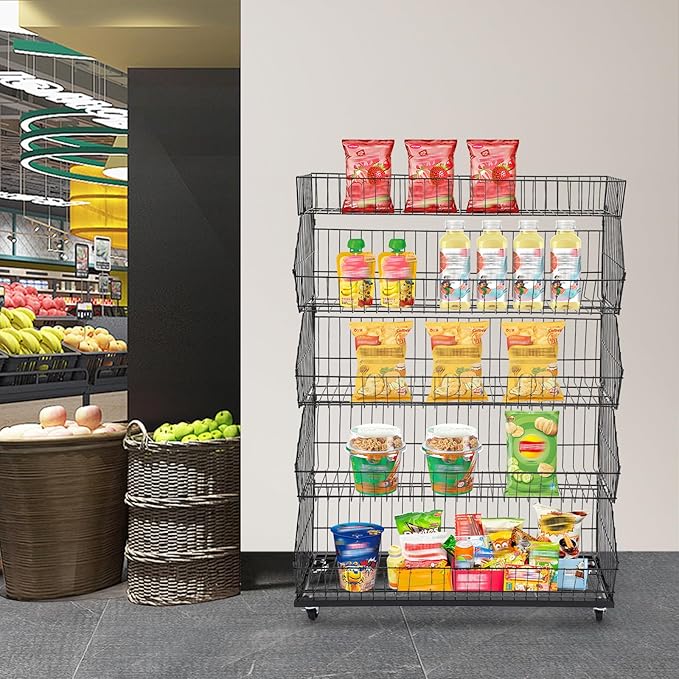 Retail Display Rack 5-Tier Market Merchandise Display Shelf Fruit Store Storage