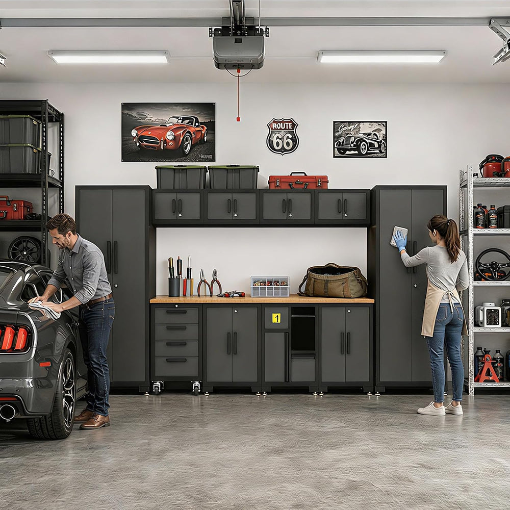 Torin Garage Storage Cabinets System, 12-Pcs Workshop Cabinet Set in Black