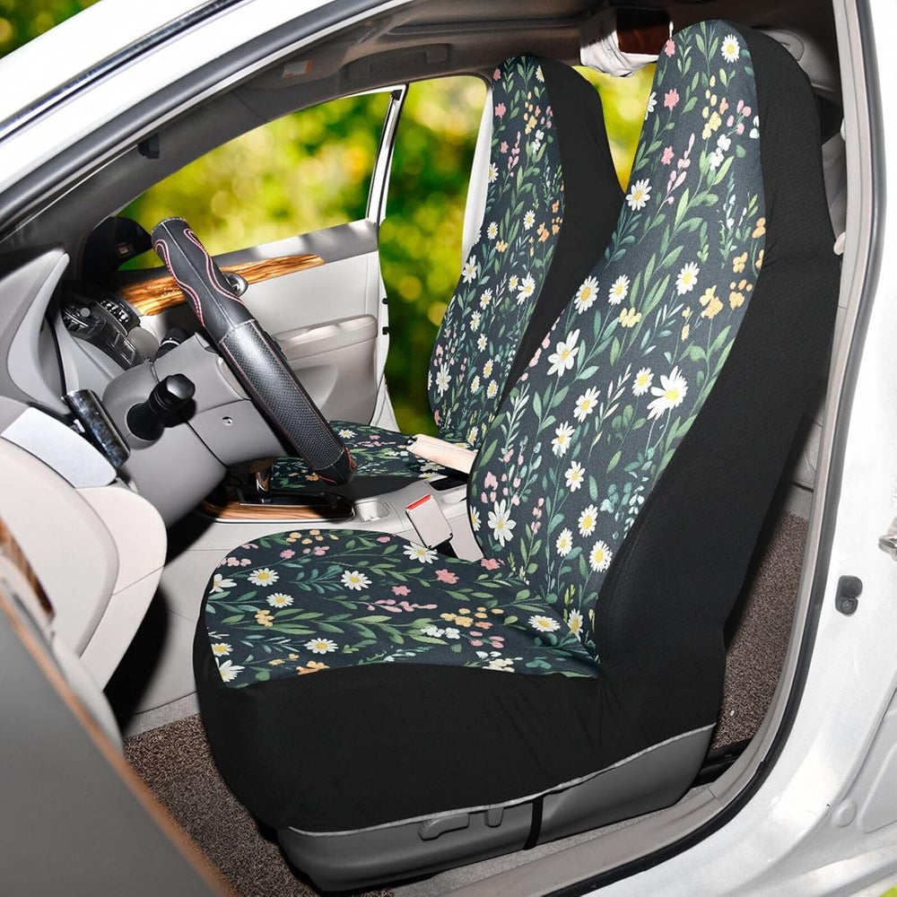 ALAZA Vintage Wildflowers Leaves Car Seat Cover, Front Auto Seat Covers Bucke...