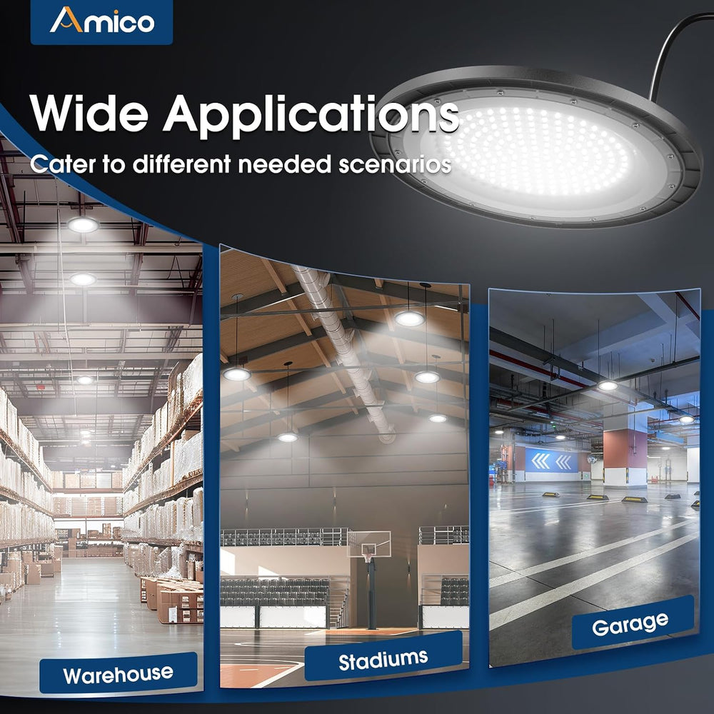 Amico 6 Pack UFO LED High Bay Light 200W 28000lm 5000K, UL Listed