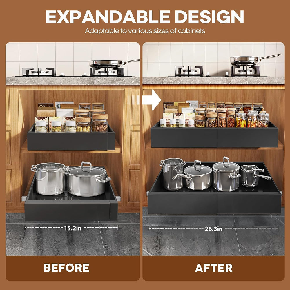 4 Pack Expandable Pull Out Cabinet Organizer 21"Deep With Raising Pad fo...
