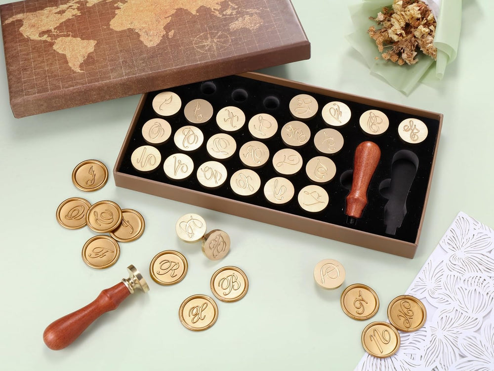 Yoption Handwritten Initial Alphabet Wax Seal Stamp Kit, Letter A-Z