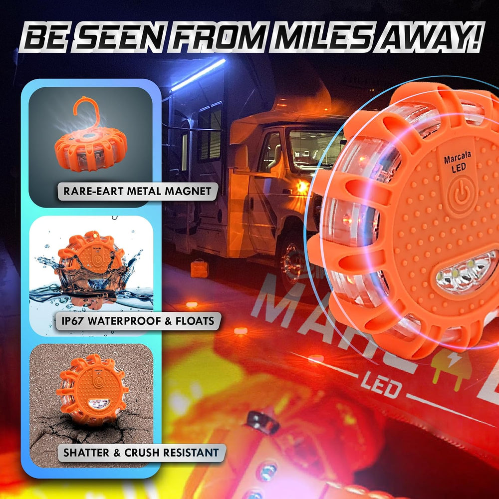 MARCALA 3‑Pack LED Road Flares | DOT Compliant Emergency Lights for Vehicles ...