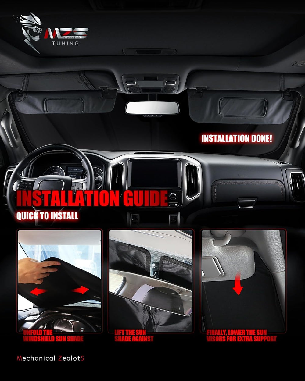 MZS Windshield Sun Shade Compatible with F250 F350 F450 F550 F600 2023-2026, ...